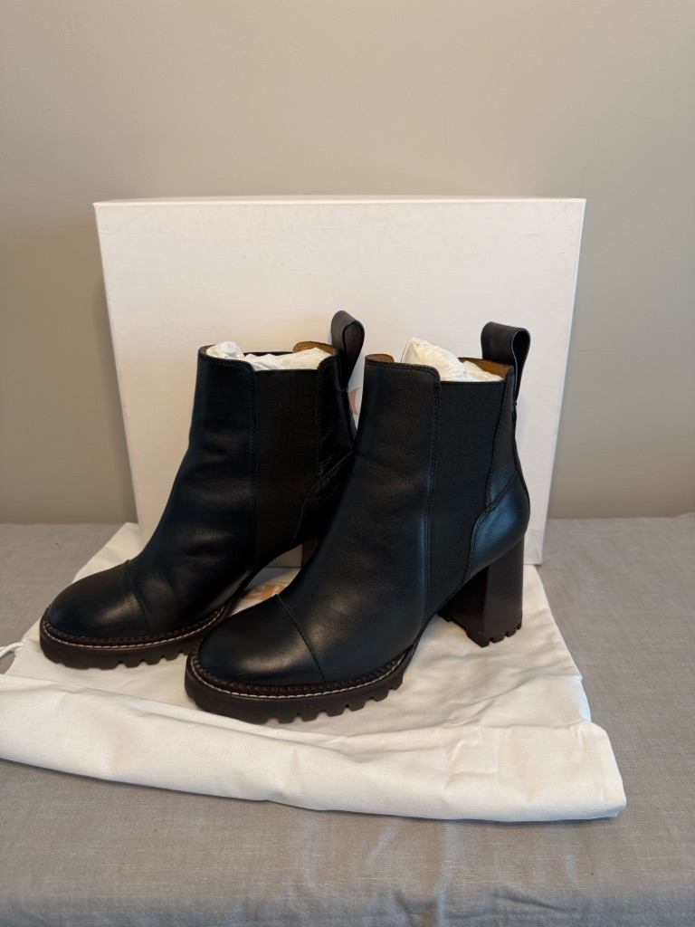 See By Chloe Mallory Boot Heeled Chelsea Black Leather 40.5 Us 9